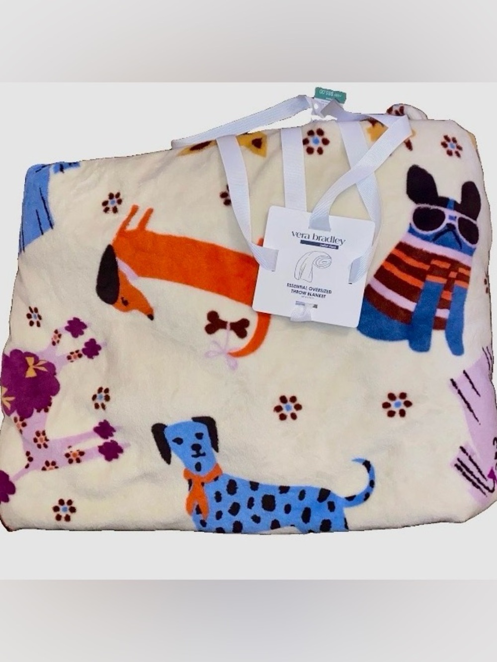 Vera Bradley Oversized Throw Plush Bark Park Seedpearl 66 in. x 94 in. Fleece